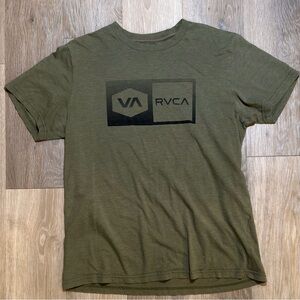 RVCA Olive Green Short-Sleeve Logo T-Shirt with Black Graphic